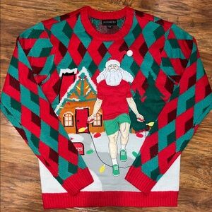 Men's Festive Santa Ugly Sweater - Red and Green Blizzard Bay